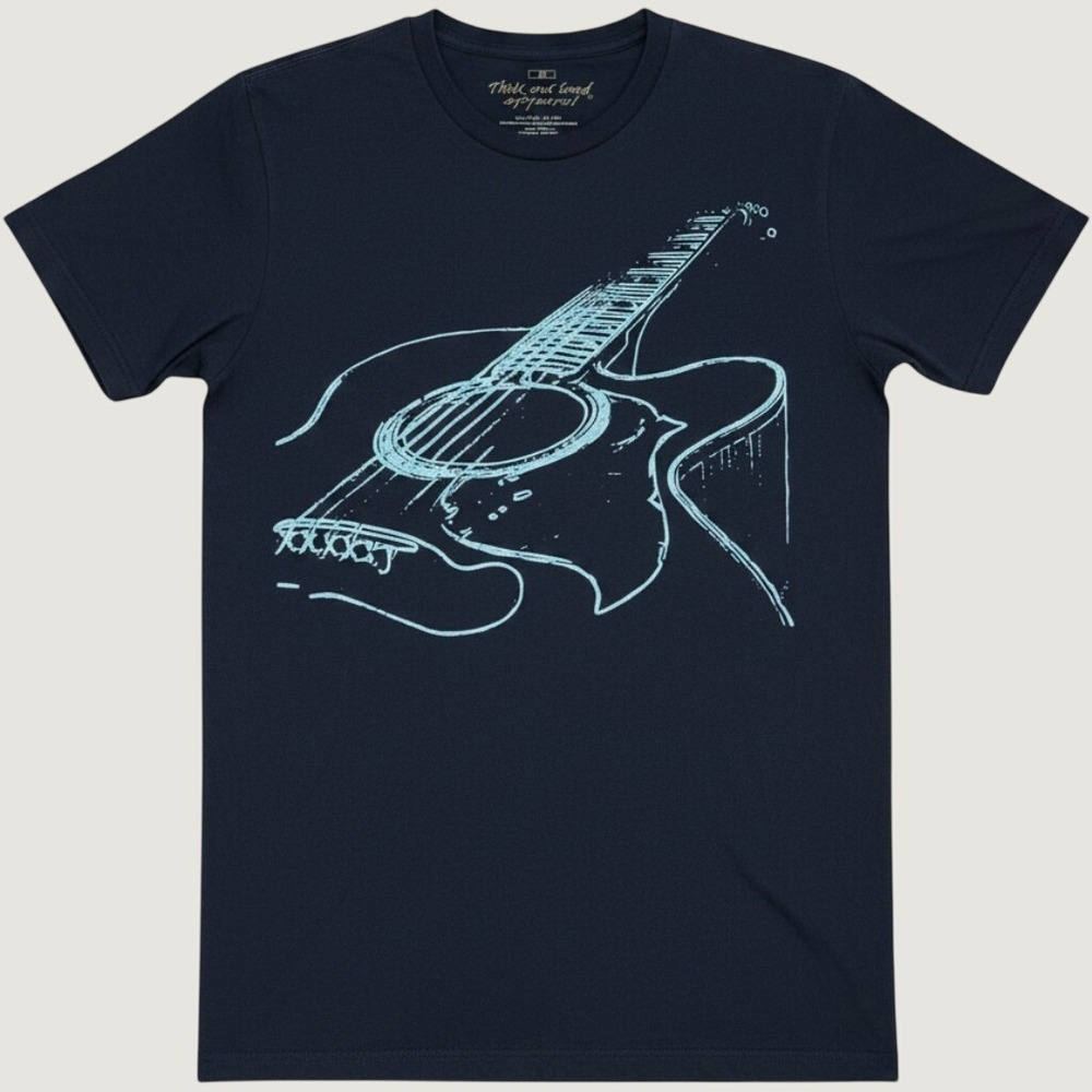 Think Out Loud Apparel Vtg Mens Acoustic Guitar Graphic T-Shirt Navy Blue Size M